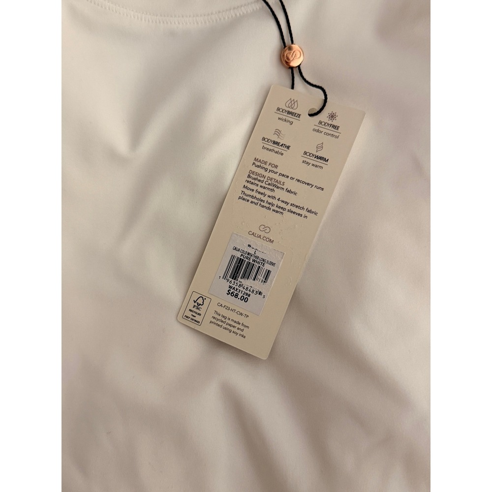 CALIA Cold Weather Long Sleeve Top Womens L Pure White Thumbhole NWT NEW - Picture 2 of 3